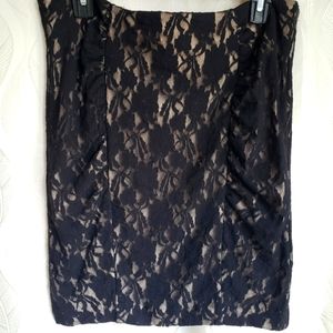 Black Floral Lace Nude Lining Bodycon Mini Skirt